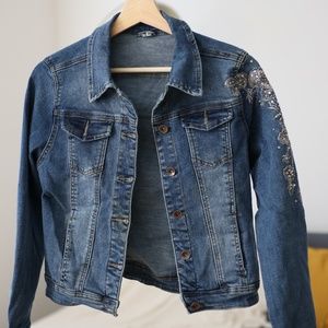 Denim Jacket with Design on Left Sleeve